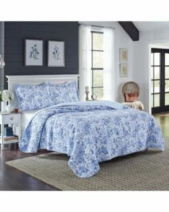 Laura Ashley Brighton 100% Cotton Reversible Quilt Set Home Comforters & Quilts