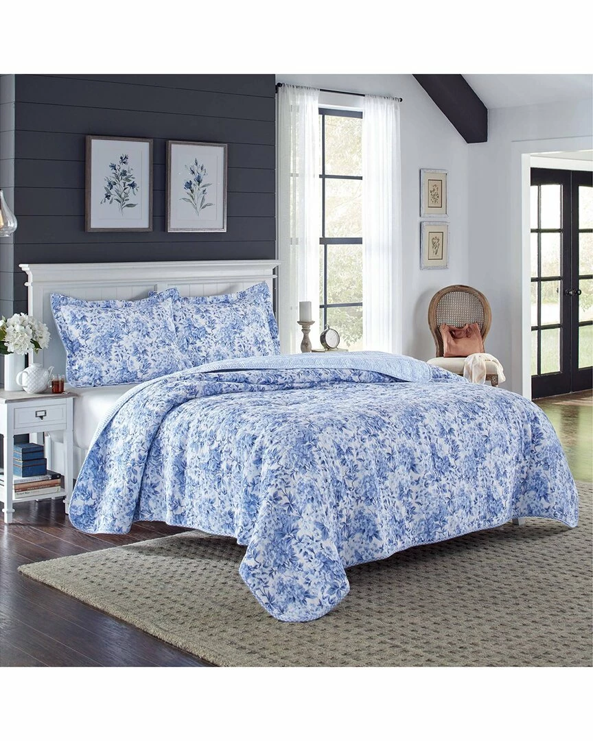 Laura Ashley Brighton 100% Cotton Reversible Quilt Set Home Comforters & Quilts