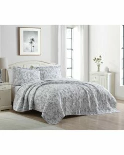 Laura Ashley Branch Toile 3Pc Grey Quilt Set Home Comforters & Quilts