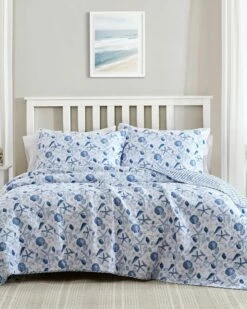 Laura Ashley Sea Whispers 3Pc Blue Quilt Set Home Comforters & Quilts