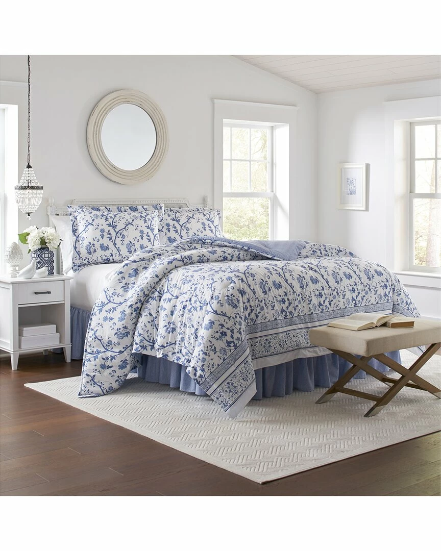 Laura Ashley Veronique 4Pc Blue Comforter Set Home Duvet Inserts & Duvets